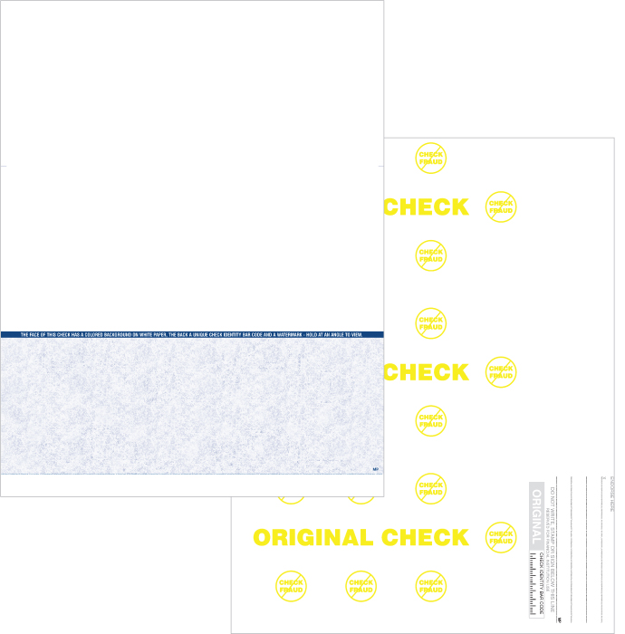 8.5 x 11 1-up blue blank check stock check bottom